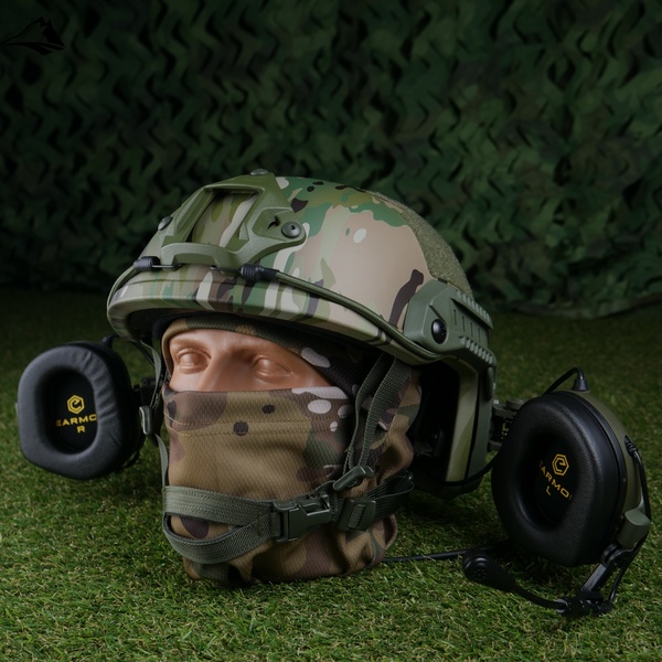 Комплект Тактический Баллистический Шлем Каска Fast с Наушниками M32 и Креплением Чебурашки, мультицвет, универсальный 16111 фото
