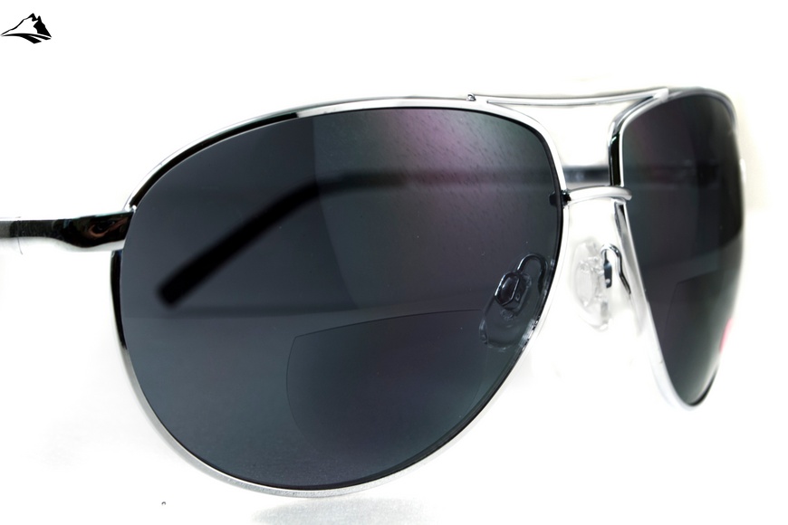 Очки бифокальные (защитные) Global Vision Aviator Bifocal (+2.0) (gray), черные бифокальные линзы в металлической оправе 1АВИБИФ-Д2.0 фото