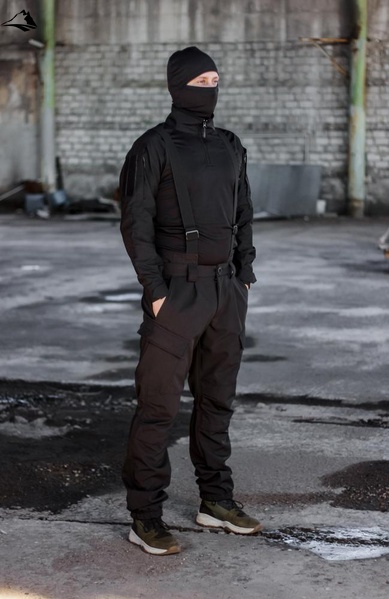 Зимние военные брюки с корсетом и подтяжками Soft Shel (софтшел), 44, Черный FS1374331 фото