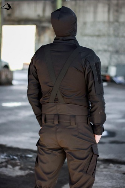 Зимние военные брюки с корсетом и подтяжками Soft Shel (софтшел), 44, Черный FS1374331 фото