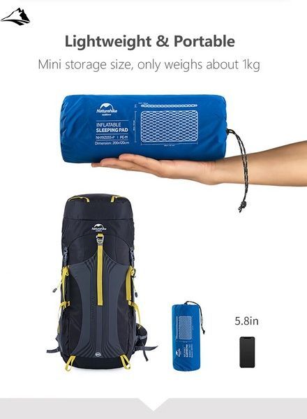 Матрац надувний двомісний з мішком-насосом Naturehike NH19Z055-P FC-11 2000*1200*65mm blue VG6927595735428 фото
