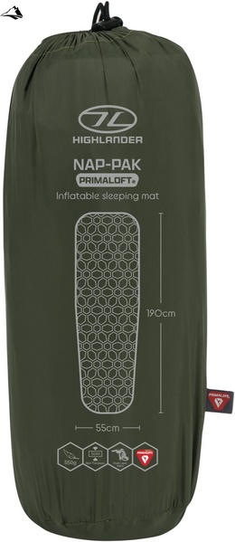 Килимок надувний Highlander Nap-Pak Inflatable Sleeping Mat PrimaLoft 5 cm Olive (AIR072-OG) SVA930481 фото