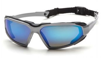 Окуляри захисні з ущільнювачем Pyramex Highlander Silver (ice blue mirror) Anti-Fog, дзеркальні сині в сріблястій оправі 2ХАИЛ-90 фото