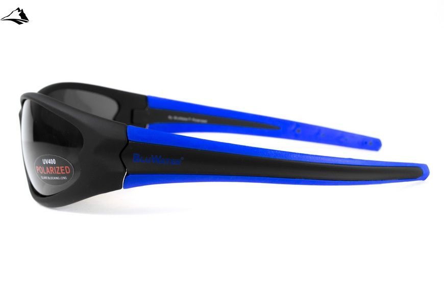 Окуляри поляризаційні BluWater Daytona-4 Polarized (gray) чорні з синіми дужками 4ДЕЙТ4-Г20П фото